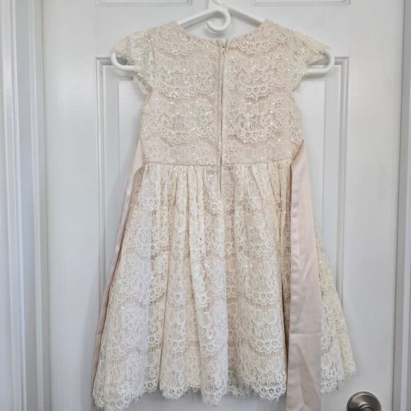 Rare Editions Girls Lace Dress Cream Flower Sash Wedding Party Holiday Size 6X - Picture 2 of 7